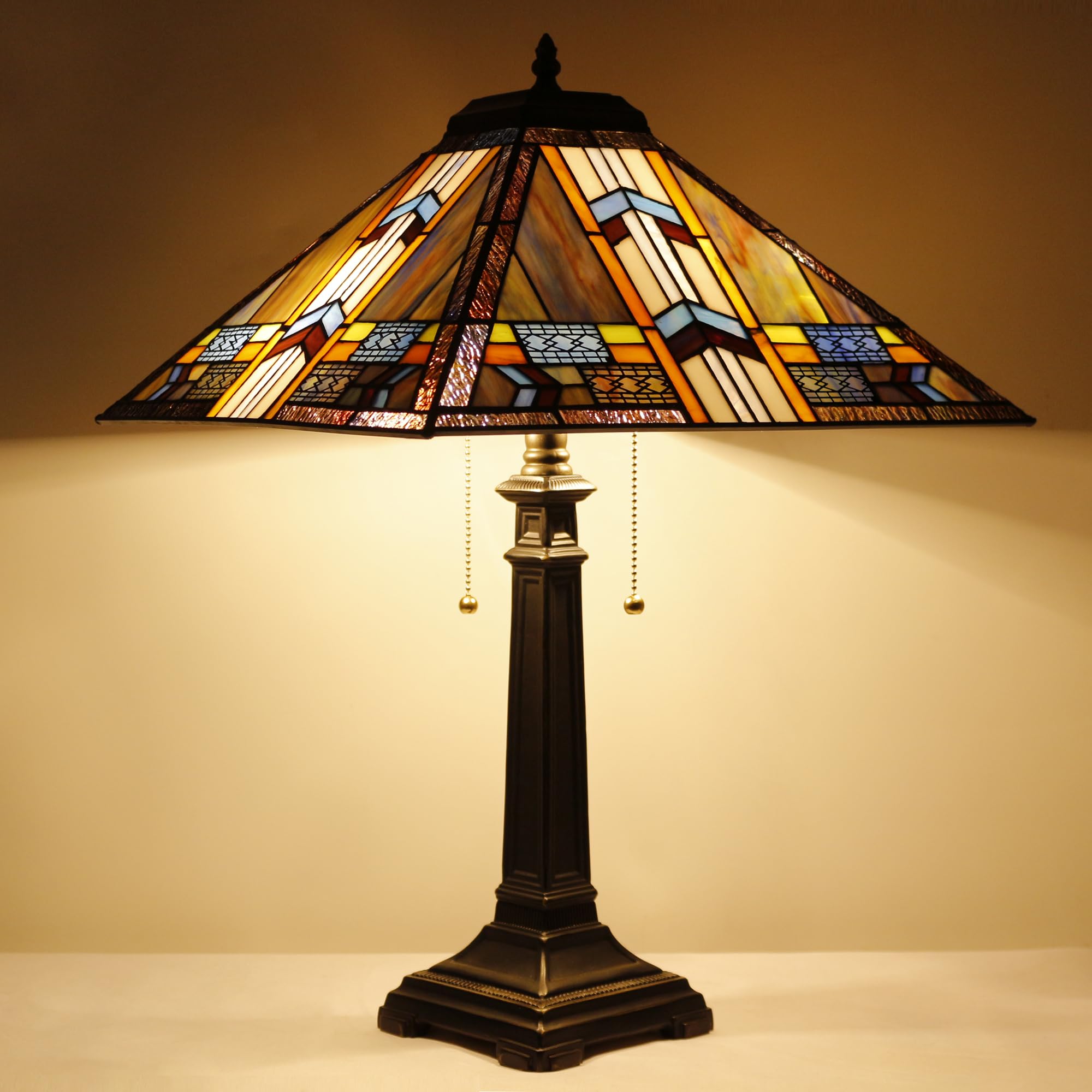 AVIVADIRECT Tiffany Table Lamp Blue Cloudy Mission Style Stained